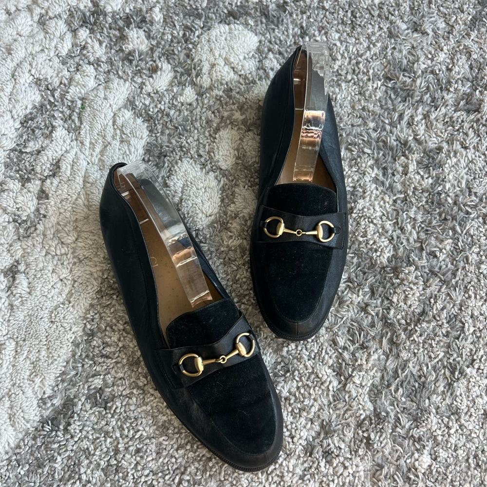 Gucci Black Loafers with Gold Accents